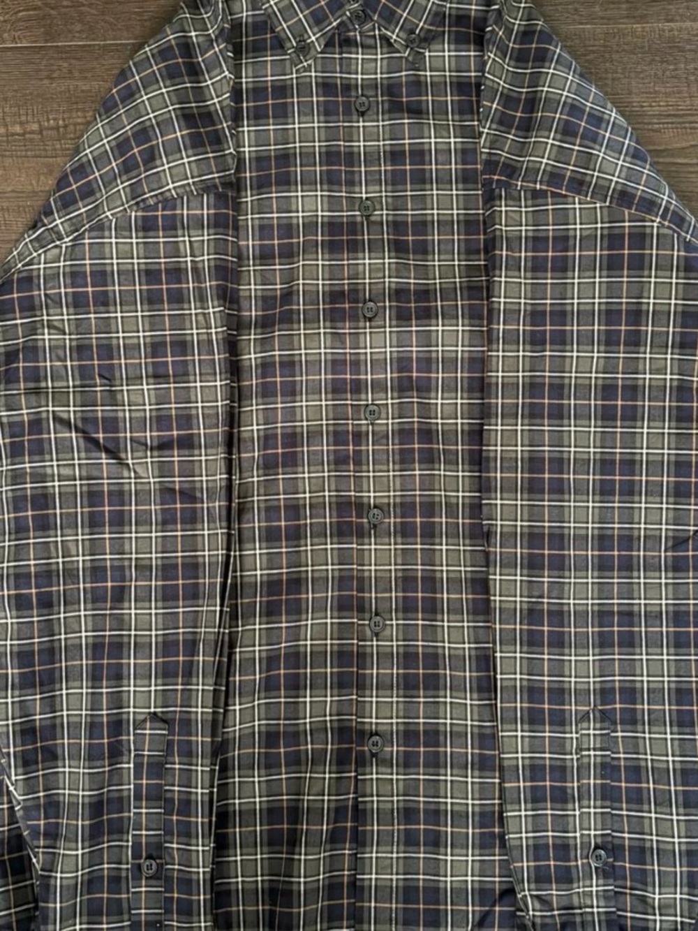 Balenciaga Men's Navy, White and Brown Plaid Button-Down Shirt